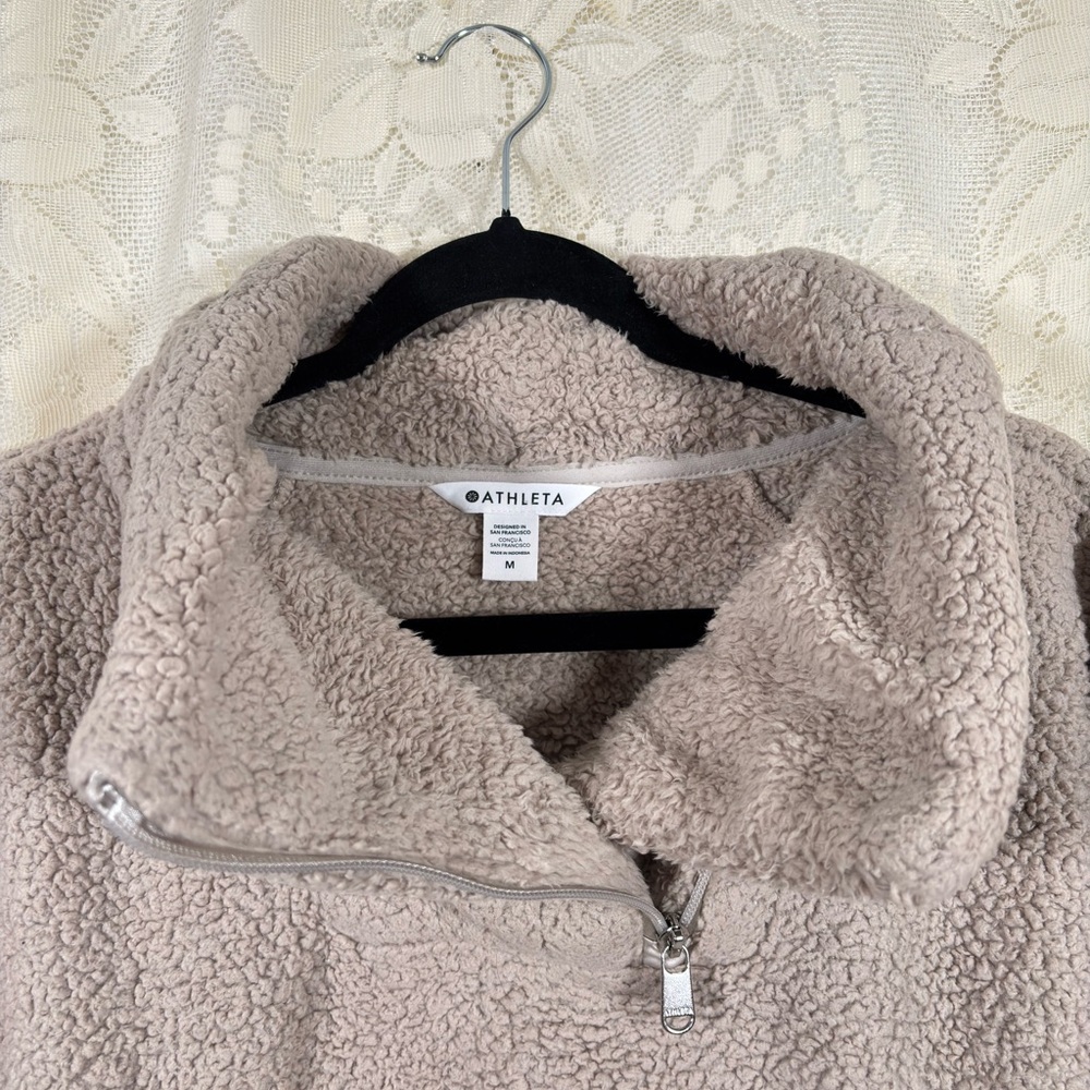 Athleta Sherpa Teddy Fleece Sweater Jumper Cream Athleisure Neutral Size Medium - Picture 5 of 11